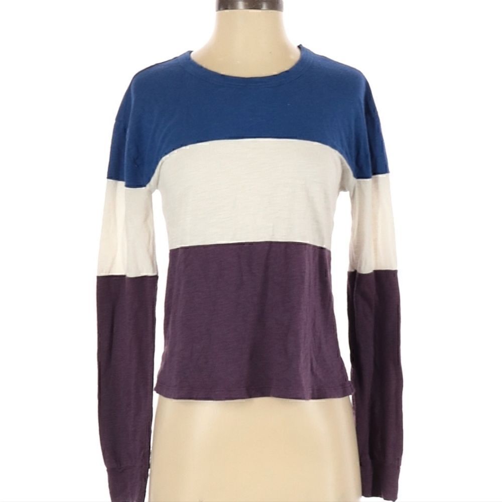 Abercrombie Vintage Long Sleeve Crew Neck Colorblocked Cotton T Shirt